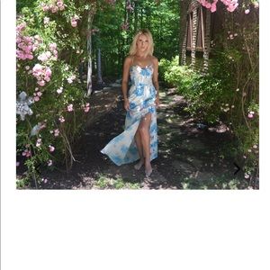 Hawaiian blue and white maxi dress